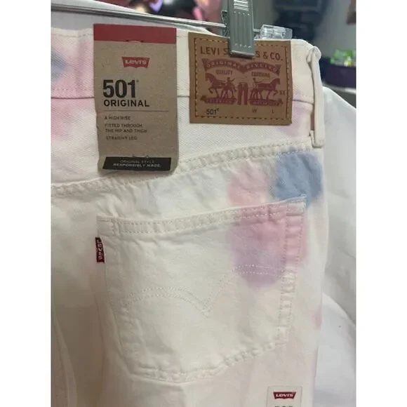 NEW Levi's 501 Jeans Womens Straight Leg White Tie Dye High Waisted Size 31x30 - Picture 13 of 14